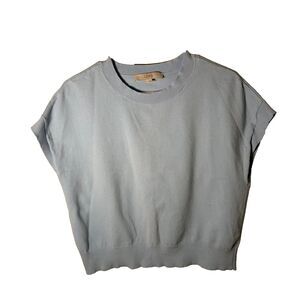 Loft Sweater Women's Medium Light Blue Cap Sleeve Crew Neck Knit Pullover